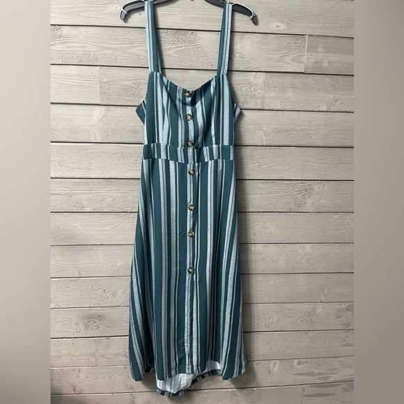 Charlotte Russe Never Worn Green White Striped Sun Dress Sz L Large - Picture 13 of 16
